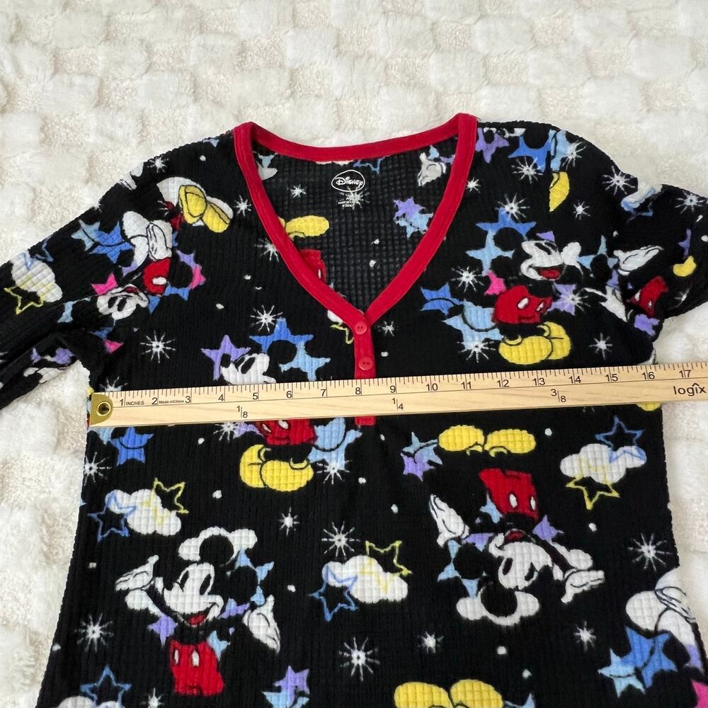 Disney Mickey Mouse Sleep Shirt Nightgown Womens Medium Black Waffle Knit Pajama - Picture 5 of 7